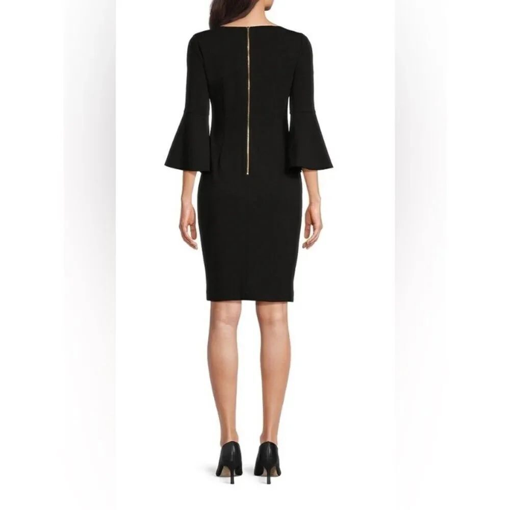 🛍️ Calvin Klein Black Bell-Sleeve Midi Dress Like New Size 8 - Picture 6 of 10